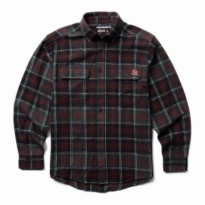 Wolverine Glacier Heavyweight Long Sleeve Flannel Skjorte Herre Sort Rød | KOO4282QY