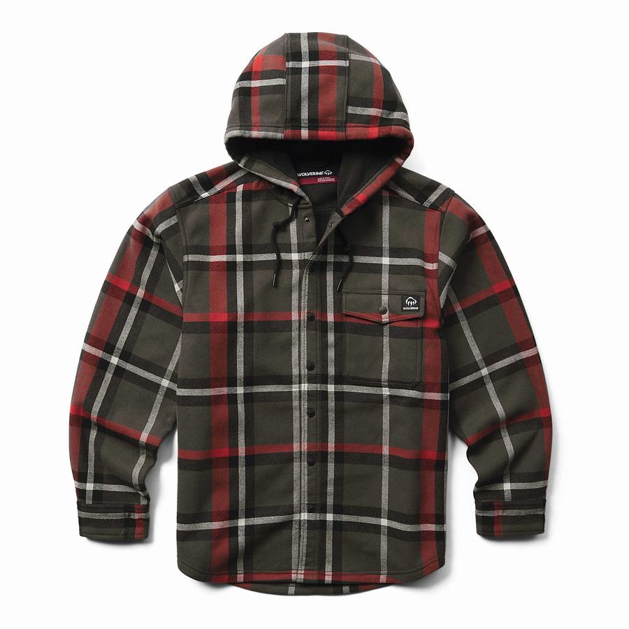 Wolverine Bucksaw Hooded Flannel Shirt Big & Tall Jakker Herre Rød | EQN8471HX