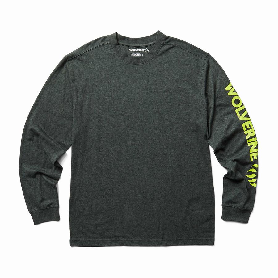 Wolverine Graphic Long Sleeve - Sleeve Logo T Shirts Herre Mørkegrå | BUX9394SX