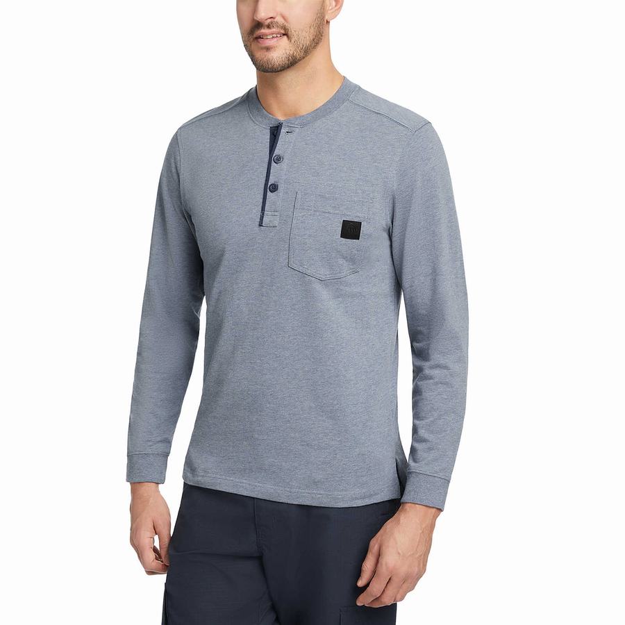 Wolverine Guardian Cotton™ Long Sleeve Henley T Shirts Herre Blå | TCH6594KK