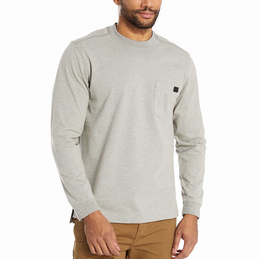 Wolverine Guardian Cotton™ Long Sleeve Pocket Tee T Shirts Herre Lysegrå | XZT964YB