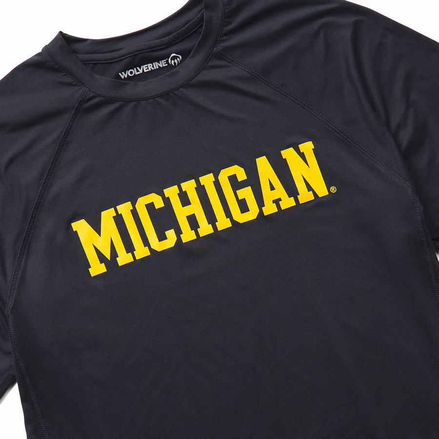 Wolverine x Valiant University of Michigan Sun-Stop Eco Short Sleeve Tee T Shirts Herre Mørkeblå | UYI4338CE